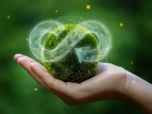 9RPljrGnFSbH2o8QY34kp22lZc Futuristic green heart composed of moss and digital lines, symbolising sustainability and eco-innovation.