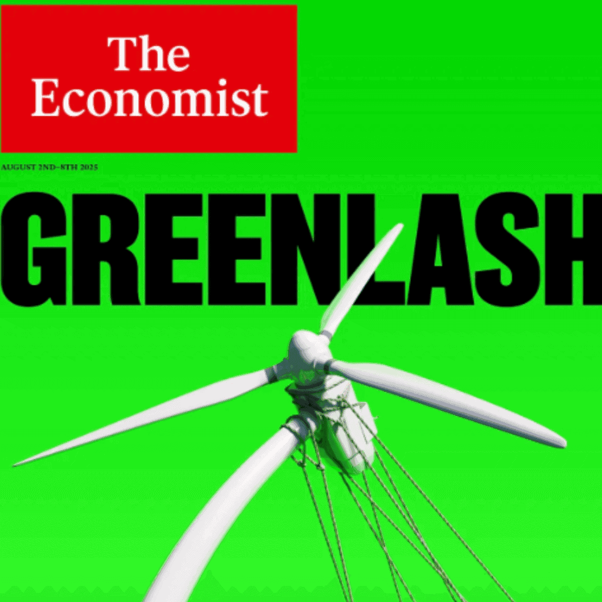 Renewable energy wind turbine for sustainable future on the cover of The Economist.